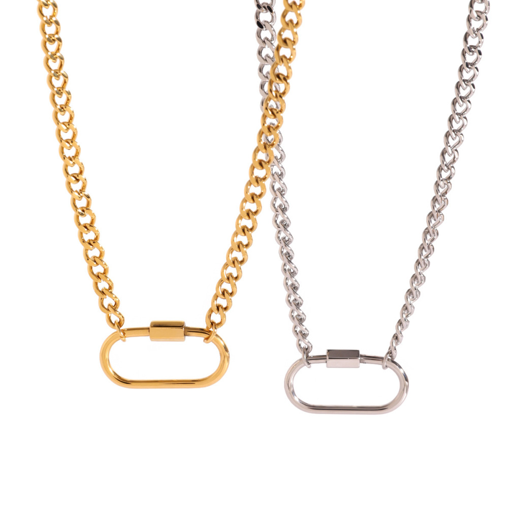 Collier Avec Pendentif Géométrique En Acier Inoxydable Plaqué Or  Pour Femme, Série Simple Et Décontractée, 1 Pièce Image5