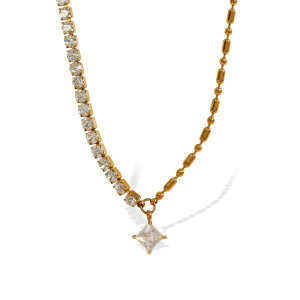 Collier De Perles Géométriques Simples En Acier Inoxydable Plaqué Or  Pour Femme, Série Luxueuse, 1 Pièce h5 Image5