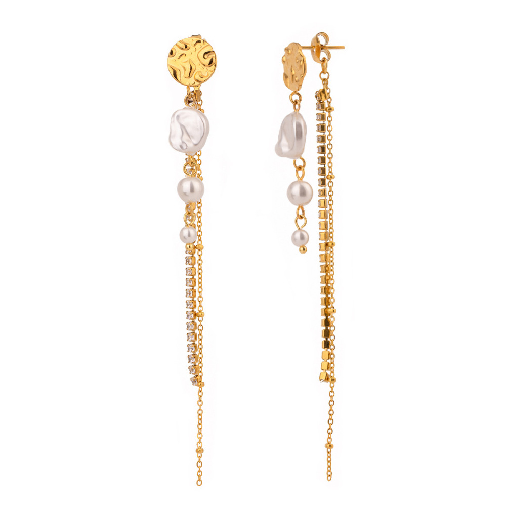 Boucles D'Oreilles Élégantes Et Rétro À Pompons, En Acier Inoxydable Étanche, Couleur Or, Pour Femme (1 Paire). h5Image7