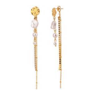 Boucles D'Oreilles Élégantes Et Rétro À Pompons, En Acier Inoxydable Étanche, Couleur Or, Pour Femme (1 Paire). h5 Image7