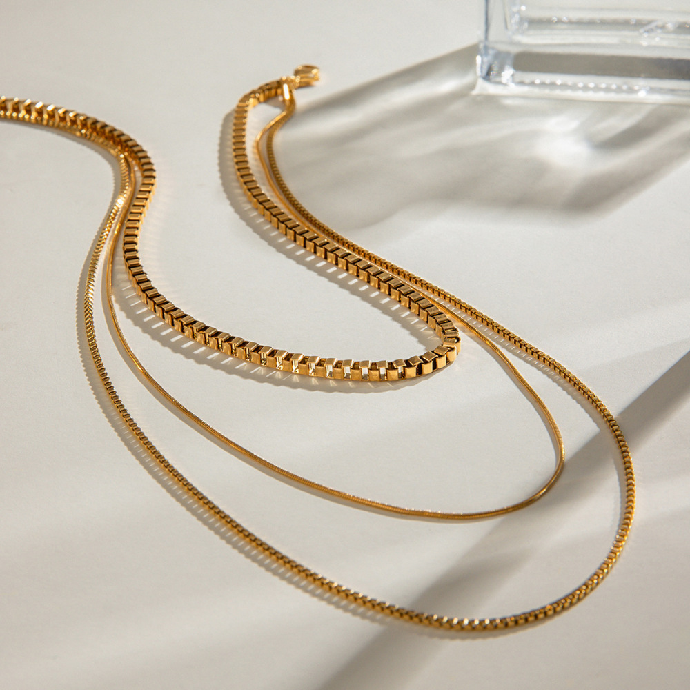 Collier Simple À Superposer En Acier Inoxydable Plaqué Or  Pour Femme, 1 Pièce Image2