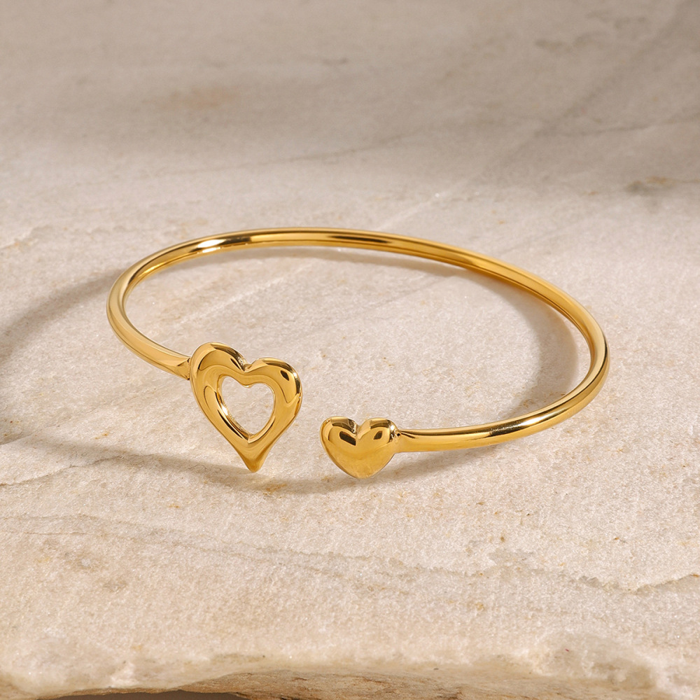 Bracelet Jonc Minimaliste Classique En Forme De Cœur, En Acier Inoxydable, Étanche, Couleur Or, Ajustable, Pour Femme (1 Pièce) Image2