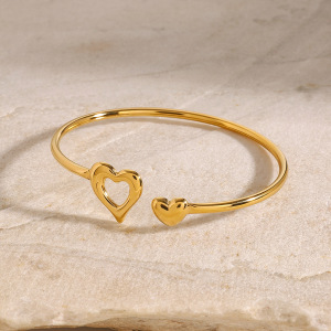 Bracelet Jonc Minimaliste Classique En Forme De Cœur, En Acier Inoxydable, Étanche, Couleur Or, Ajustable, Pour Femme (1 Pièce) h5 Image2