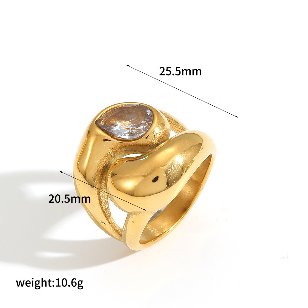 Bague Simple Pour Femme, Collection Vogue, Motif Goutte Naturelle, En Acier Inoxydable, Couleur Or, Étanche. Image5