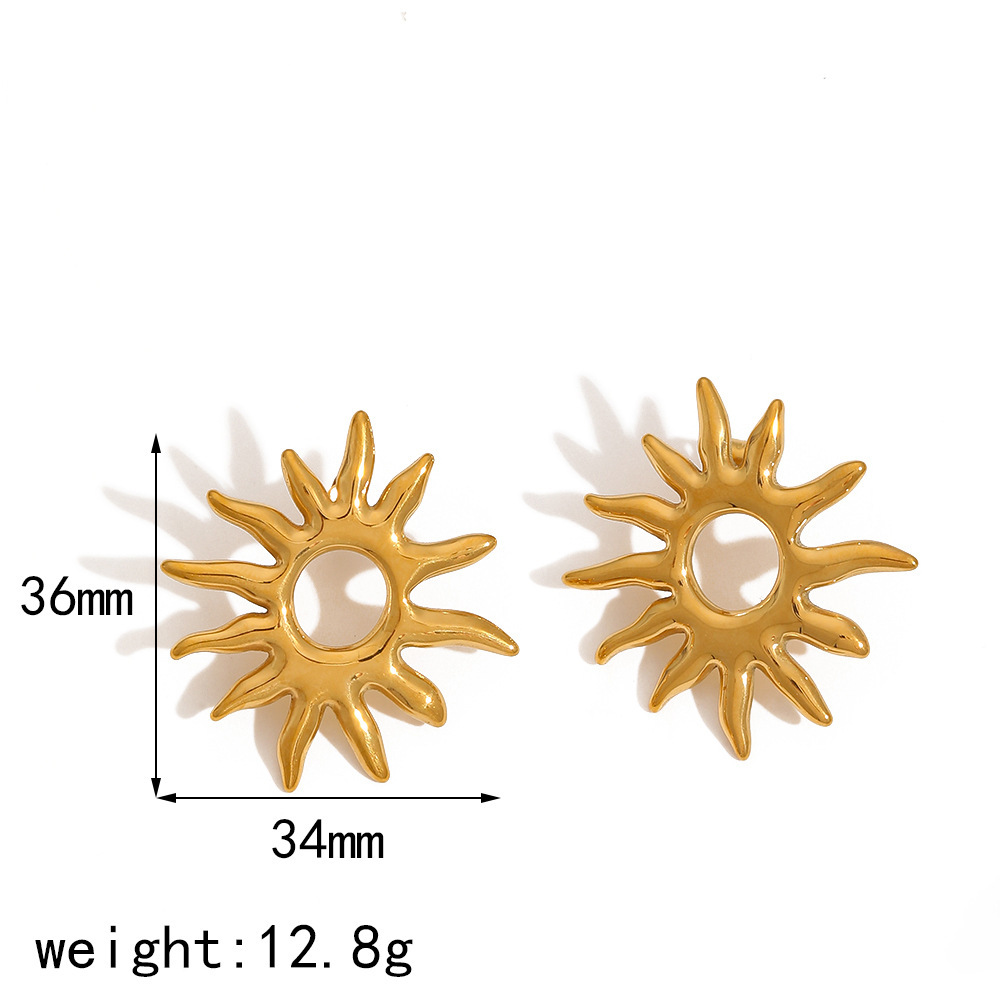 1 Paire De Boucles D'Oreilles À Tige Simples Soleil/Lune Plaquées Or Image5