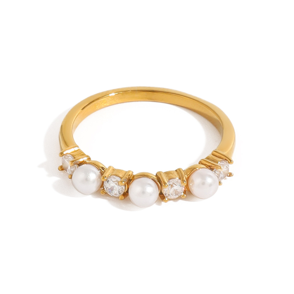 1 Paire De Bagues Simples Géométriques Rétro En Acier Inoxydable Plaqué Or  Et Zircon Pour Femme Image5