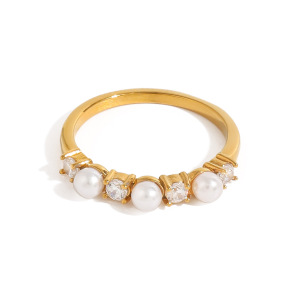 1 Paire De Bagues Simples Géométriques Rétro En Acier Inoxydable Plaqué Or  Et Zircon Pour Femme h5 Image5