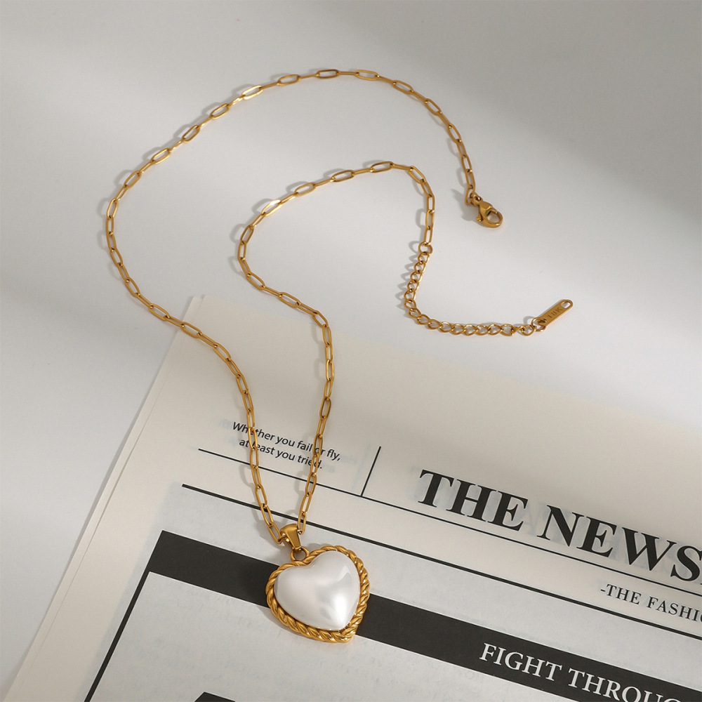 Collier Pendentif Femme En Forme De Cœur, En Acier Inoxydable Étanche, Couleur Or, Collection Romantique (1 Pièce) h5Image3