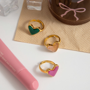 Bague Ajustable Pour Femme, En Acier Inoxydable Doré, Forme De Cœur, Couleur Or, Collection Polychrome (1 Pièce). h5 Image4