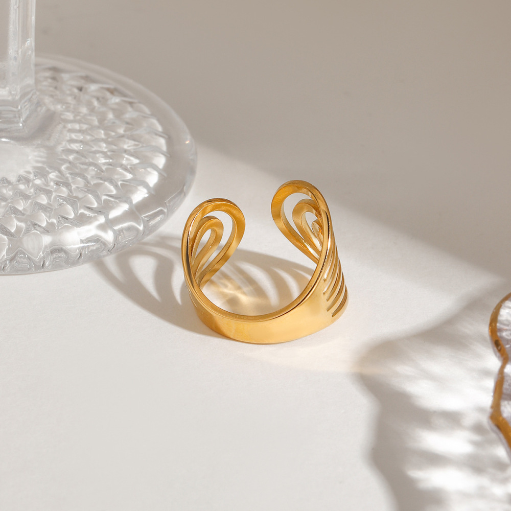 Bague Ajustable Pour Femme, Collection Moderne, En Acier Inoxydable, Couleur Or, Avec Motif Spirale. Image6