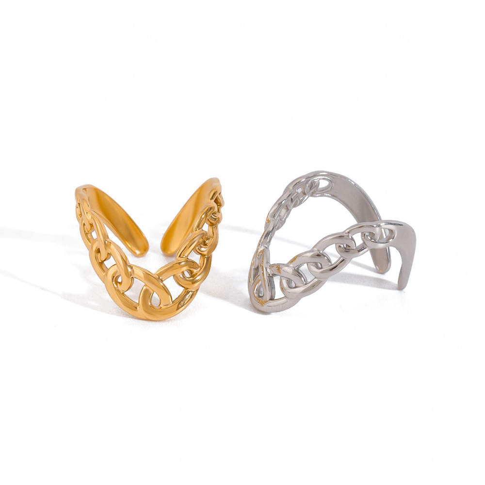 1 Paire De Bagues Ajustables Pour Femme En Acier Inoxydable Plaqué Or , Série Simple Daily Line Image7