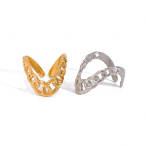 1 Paire De Bagues Ajustables Pour Femme En Acier Inoxydable Plaqué Or , Série Simple Daily Line h5 Image7