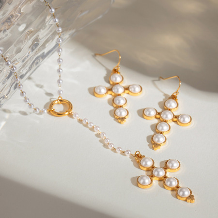 1 paire de boucles d'oreilles rétro en acier inoxydable plaqué or  avec perles artificielles pour femme 2