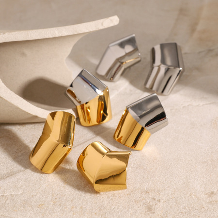 1 Paire De Boucles D'Oreilles À Tige Géométriques En Acier Titane Plaqué Or  Pour Femme, Série Simple