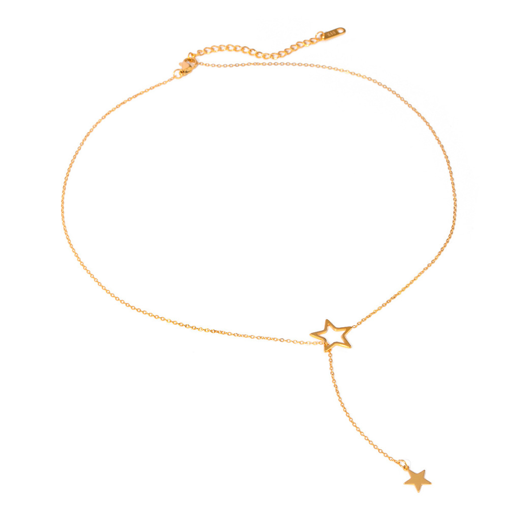 Collier En Acier Inoxydable Or  Avec Pendentif Étoile À Cinq Branches, Grand Et Petit, En Forme De Y, À La Mode Et Simple, Petit Collier En Acier Titane Frais Pour Femmes Image6