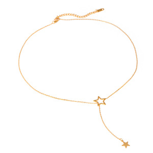 Collier En Acier Inoxydable Or  Avec Pendentif Étoile À Cinq Branches, Grand Et Petit, En Forme De Y, À La Mode Et Simple, Petit Collier En Acier Titane Frais Pour Femmes h5 Image6