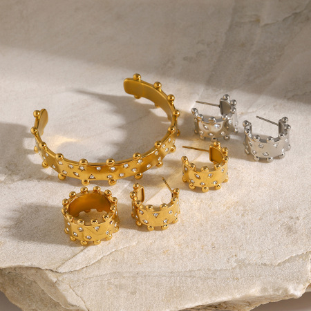 Bracelet jonc femme rond en acier inoxydable doré, style rétro pentagramme, 1 pièce, collection Exquisite