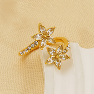 1 Paire De Bagues Ajustables Pour Femme, Série Simple, En Acier Titane Plaqué Or , Motif Plante Quotidienne h5 Image3