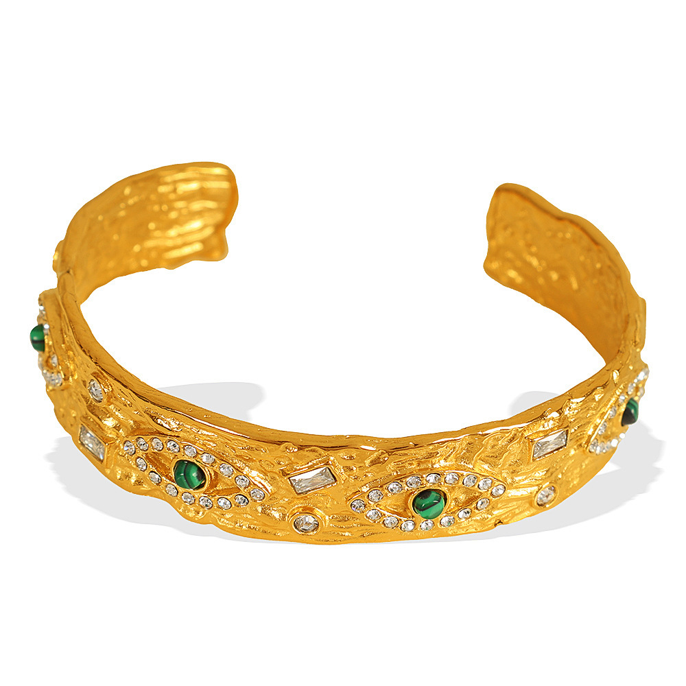 Bracelet Pour Femme En Acier Inoxydable Plaqué Or Avec Zircons, Série Classique, Œil Rétro h5Image6