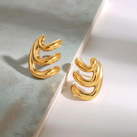 Boucles d'oreilles puces minimalistes annulaires en acier inoxydable doré, étanches, collection Designable Series (1 paire)