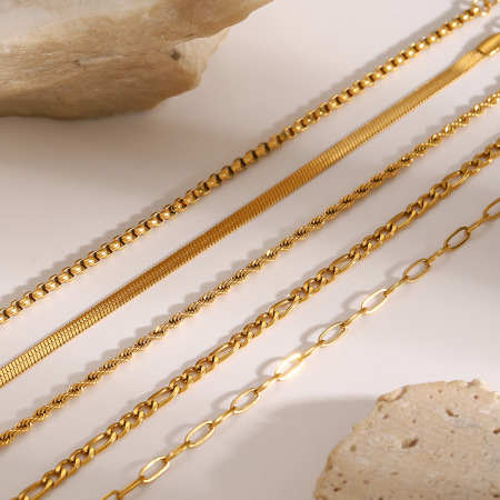 bracelet chaîne pour femme en acier inoxydable plaqué or , série simple  2