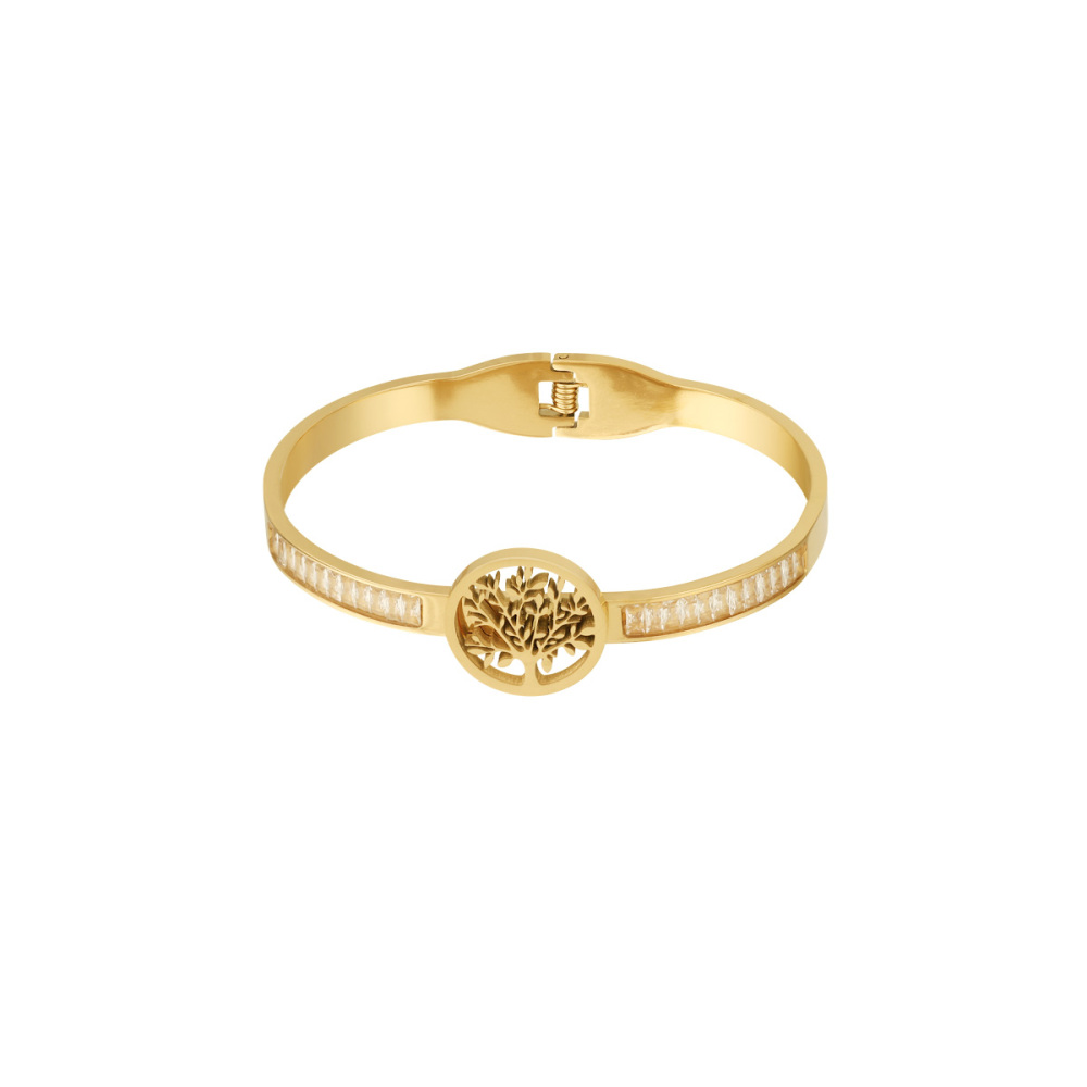 Bracelet Jonc Pour Femme, 1 Pièce, Collection Moderne, Motif Arbre Naturel, En Acier Inoxydable, Couleur Or, Étanche Image8