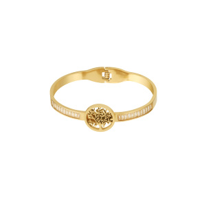 Bracelet Jonc Pour Femme, 1 Pièce, Collection Moderne, Motif Arbre Naturel, En Acier Inoxydable, Couleur Or, Étanche h5 Image8
