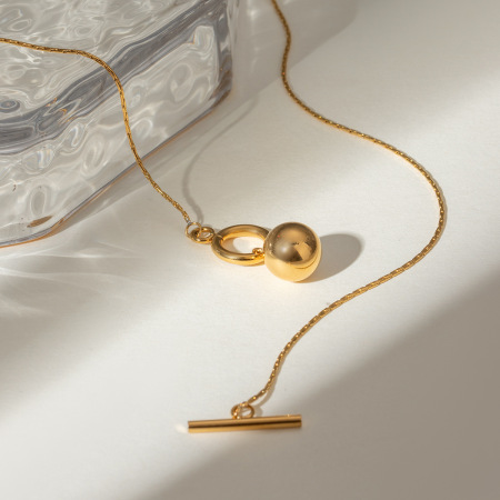 collier avec pendentif géométrique en acier inoxydable plaqué or  pour femme, série simple, 1 pièce 2