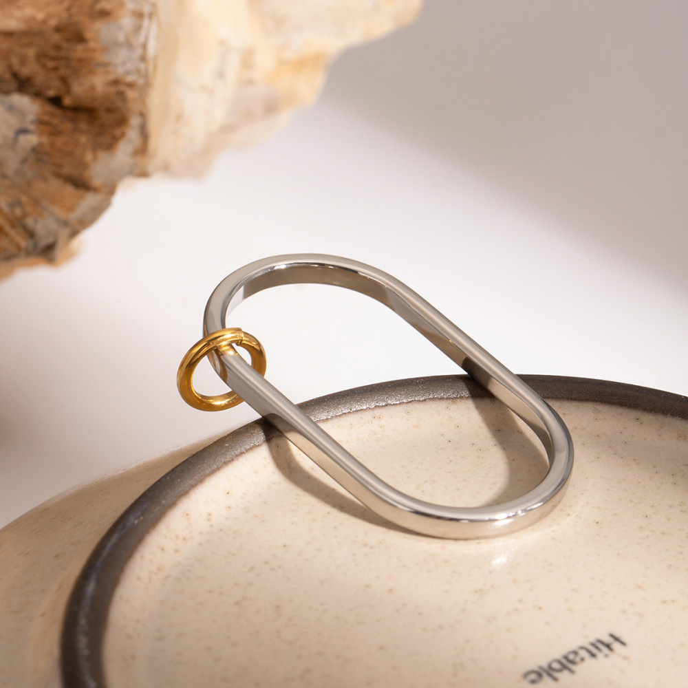 Bague Simple Pour Femme, En Acier Inoxydable Uni, Étanche, Style Simple. h5Image2