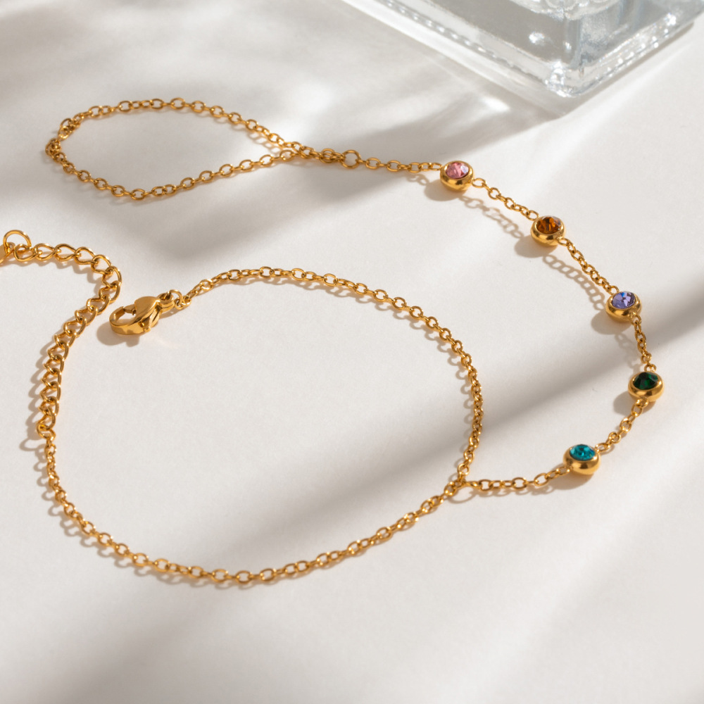 Bracelet Chaîne Pour Femme En Acier Inoxydable Plaqué Or  Avec Strass, Série Luxueuse Sweet Line Image3