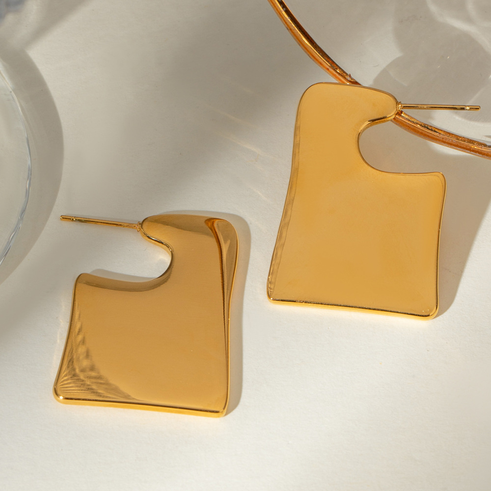 1 Paire De Boucles D'Oreilles À Tige Simples En Acier Inoxydable Plaqué Or  Pour Femme Image3