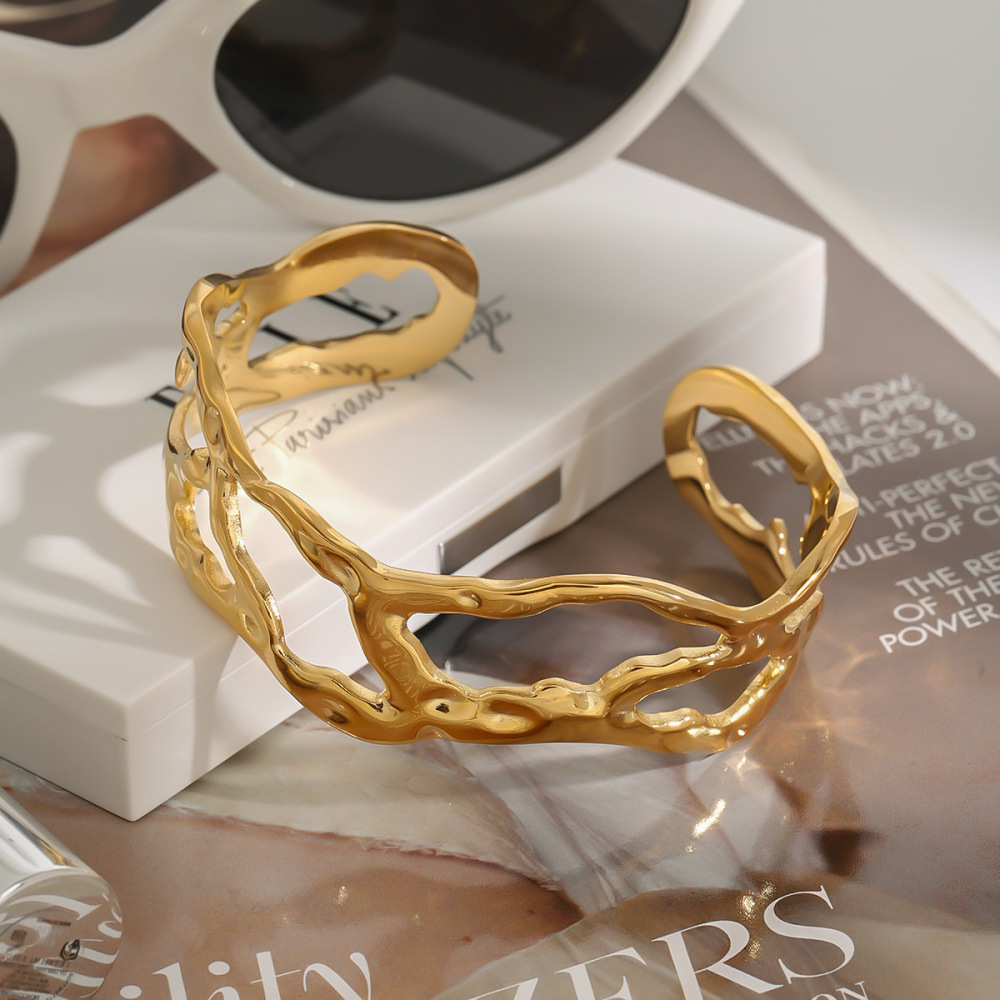 Bracelet Pour Femme, Série Classique, , Irrégulier, En Acier Inoxydable Plaqué Or Image2