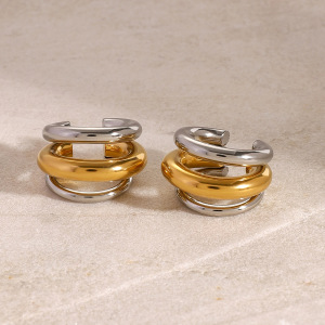 1 Paire De Manchettes D'Oreilles Femme En Acier Inoxydable Plaqué Or, Style Patchwork Décontracté Et Simple h5 Image4