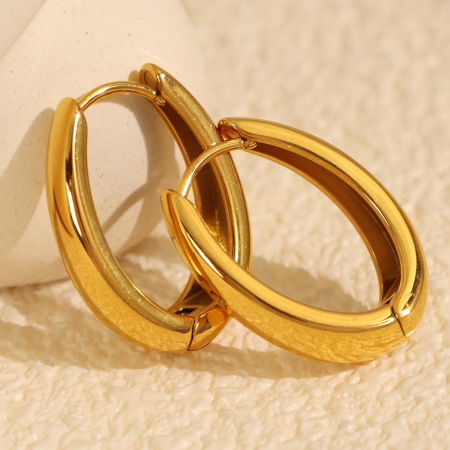 1 paire de boucles d'oreilles créoles classiques en acier inoxydable plaqué or pour femme, série simple 2