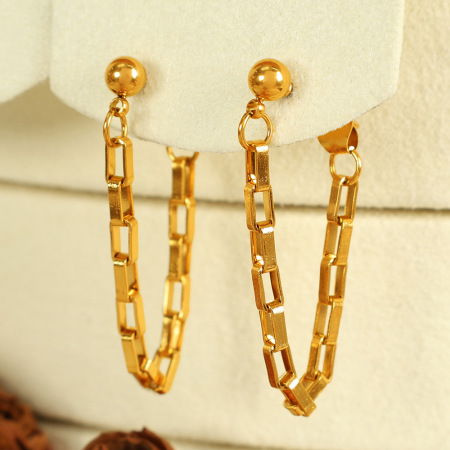 1 paire de boucles d'oreilles pendantes à pompon en acier inoxydable plaqué or  pour femme