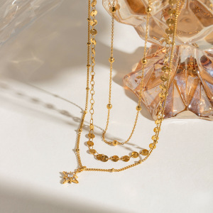 Collier Rétro Soleil/Lune En Acier Inoxydable Plaqué Or  Pour Femme, 1 Pièce, Série Classique, Avec Strass Superposés h5 Image4