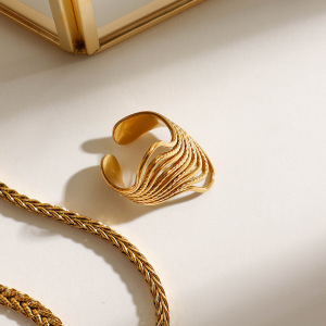 Bague Ajustable Pour Femme, Collection Minimaliste Chic, En Acier Inoxydable Étanche Couleur Or (1 Pièce). h5 Image4