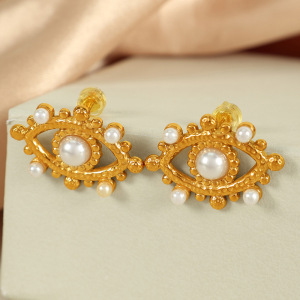 1 Paire De Boucles D'Oreilles À Tige Simples En Acier Inoxydable Plaqué Or  Avec Perles Artificielles Pour Femme h5 Image3