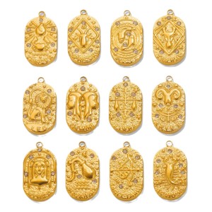 1 Paire De Pendentifs Géométriques Rétro En Acier Inoxydable Plaqué Or  Avec Strass Pour Femme, Série Simple h5 Image4