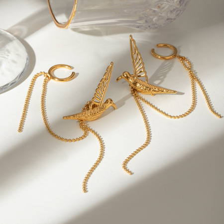 1 paire de boucles d'oreilles à clip pour femme en acier inoxydable plaqué or , motif animal rétro, série simple