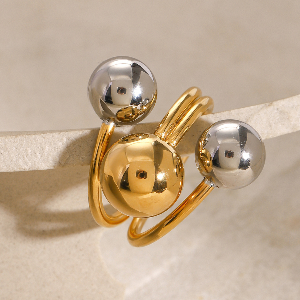 Bague Ajustable Classique Géométrique En Acier Inoxydable Plaqué Or, Étanche, Pour Femme (1 Pièce) Image4