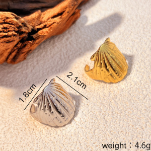 Bague Ajustable Pour Femme, En Acier Inoxydable Doré, Forme Coquillage, Étanche, Collection Designable Series (1 Pièce). h5 Image5