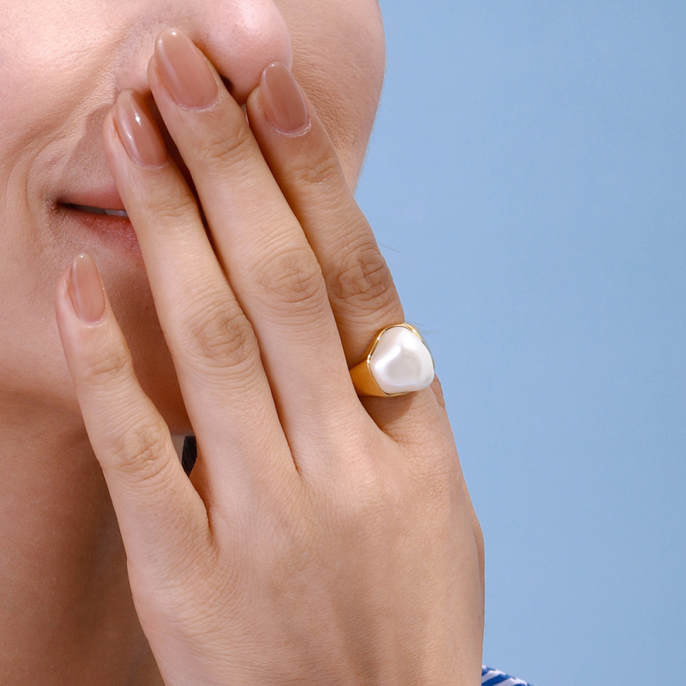 Bague Simple Pour Femme, Collection Classique, Forme Irrégulière Et Élégante, En Acier Inoxydable, Couleur Or, Étanche. Image6