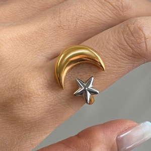 Bague Simple Pour Femme, Motif Lune Et Étoile, En Acier Inoxydable Étanche, Coloris Or Et Argent, Collection Classique. h5 Image7