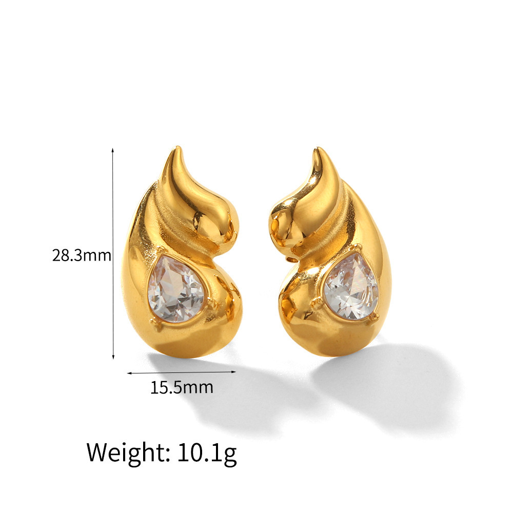 1 Paire De Boucles D'Oreilles À Tige En Plaqué Or Pour Femme, Style Gouttelettes, Série Simple Image4