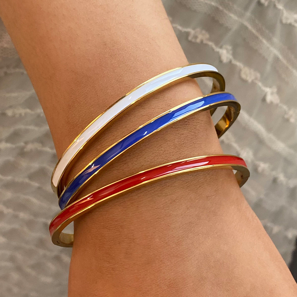 Bracelet Rond En Acier Inoxydable Plaqué Or  Pour Femme, Série Simple,  Image6