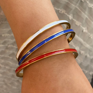 Bracelet Rond En Acier Inoxydable Plaqué Or  Pour Femme, Série Simple,  h5 Image6