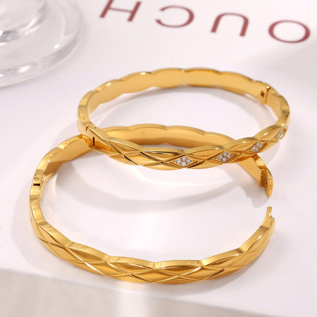 Bracelet élégant rétro en forme de losange, en acier inoxydable imperméable et couleur or (1 pièce) 2