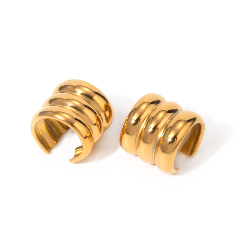 1 Paire De Manchettes D'Oreilles Pour Femme, Style Géométrique Simple, En Acier Inoxydable Plaqué Or Image6