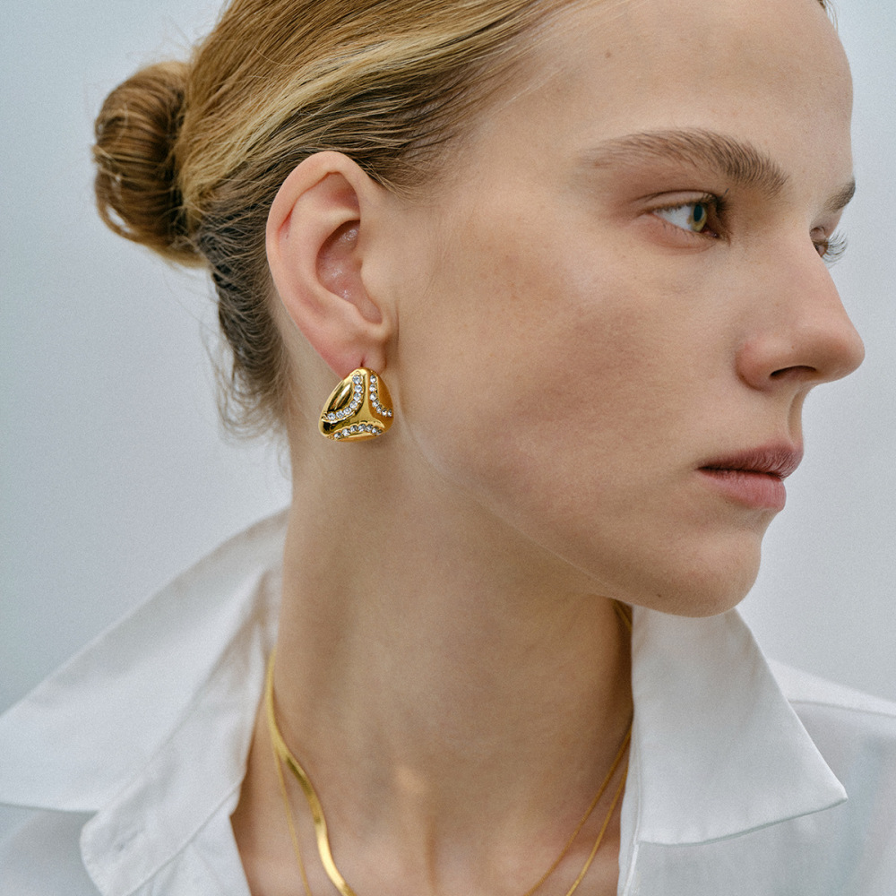 Modèle De Créateur Jd ! Boucles D'Oreilles En Acier Inoxydable Or  En Forme De Diamant/Larme, Style Européen Et Américain, Boucles D'Oreilles Simples Et Froides Image5